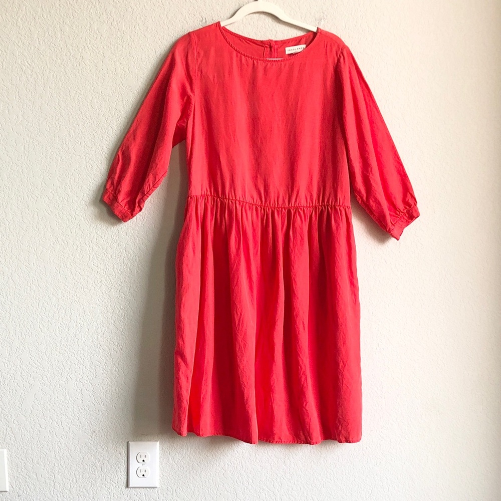 Tradlands Nova Dress Linen Blend Red Button Back 3/4 Sleeve Layering Lagenlook